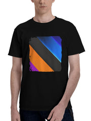 Abstract-Lines Shapes 180G 100% Cotton Printed Round Neck Short-Sleeve T-Shirt, Christmas Gifts for Men Dad Husband Grandpa, S-XXXL, Black