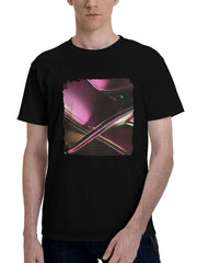 Abstract-Material Design Aesthetics Geometric 180G 100% Cotton Printed Round Neck Short-Sleeve T-Shirt, Christmas Gifts for Men Dad Husband Grandpa, S-XXXL, Black