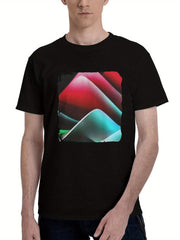 Abstract-Mountain Ascendant 180G 100% Cotton Printed Round Neck Short-Sleeve T-Shirt, Christmas Gifts for Men Dad Husband Grandpa, S-XXXL, Black