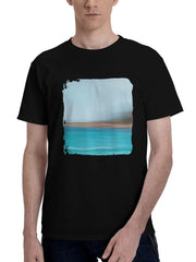 Abstract-Nature 180G 100% Cotton Printed Round Neck Short-Sleeve T-Shirt, Christmas Gifts for Men Dad Husband Grandpa, S-XXXL, Black
