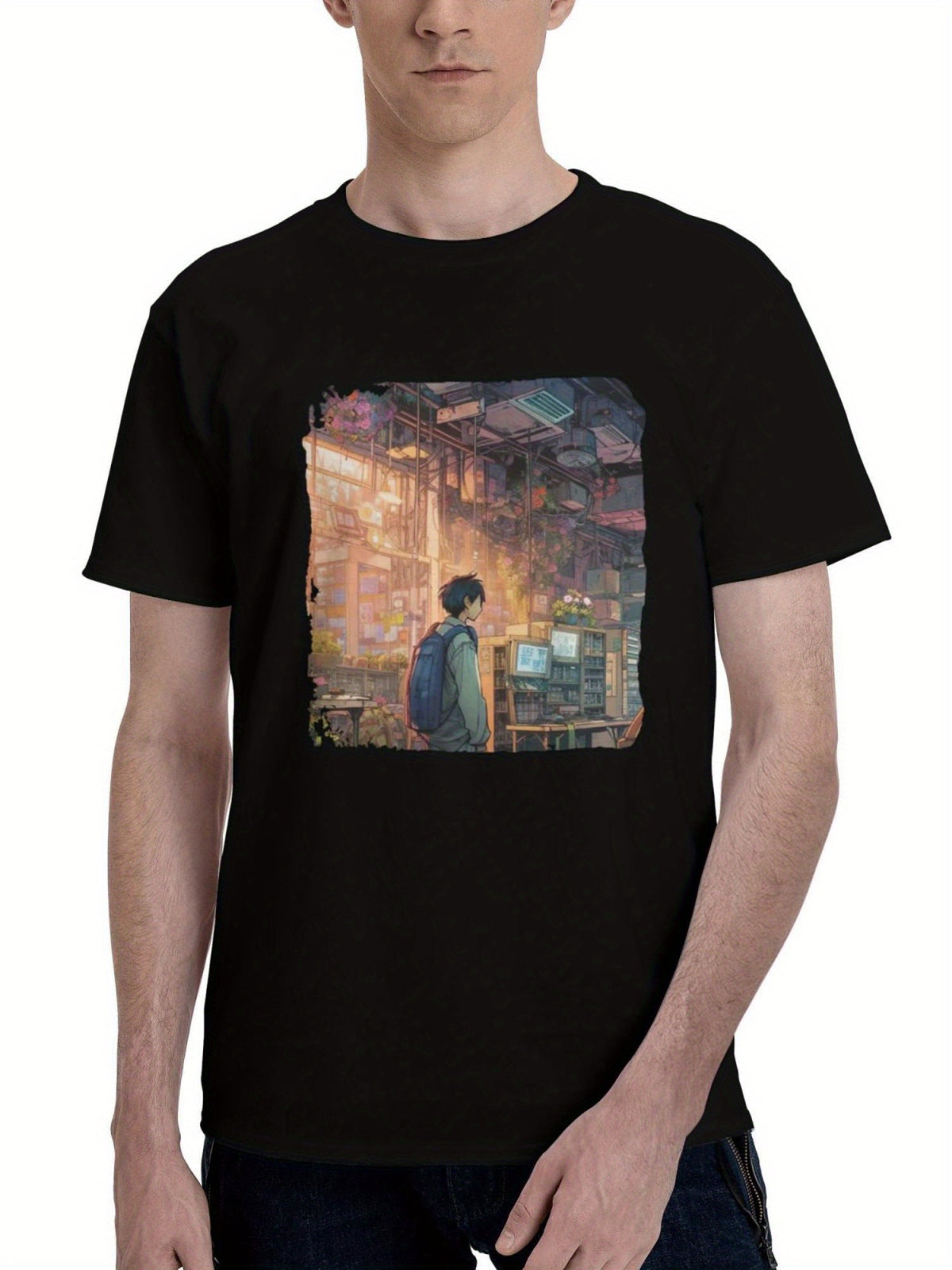 Boy-In Nature X Sci Fi Realm 180G 100% Cotton Printed Round Neck Short-Sleeve T-Shirt, Christmas Gifts for Men Dad Husband Grandpa, S-XXXL, Black