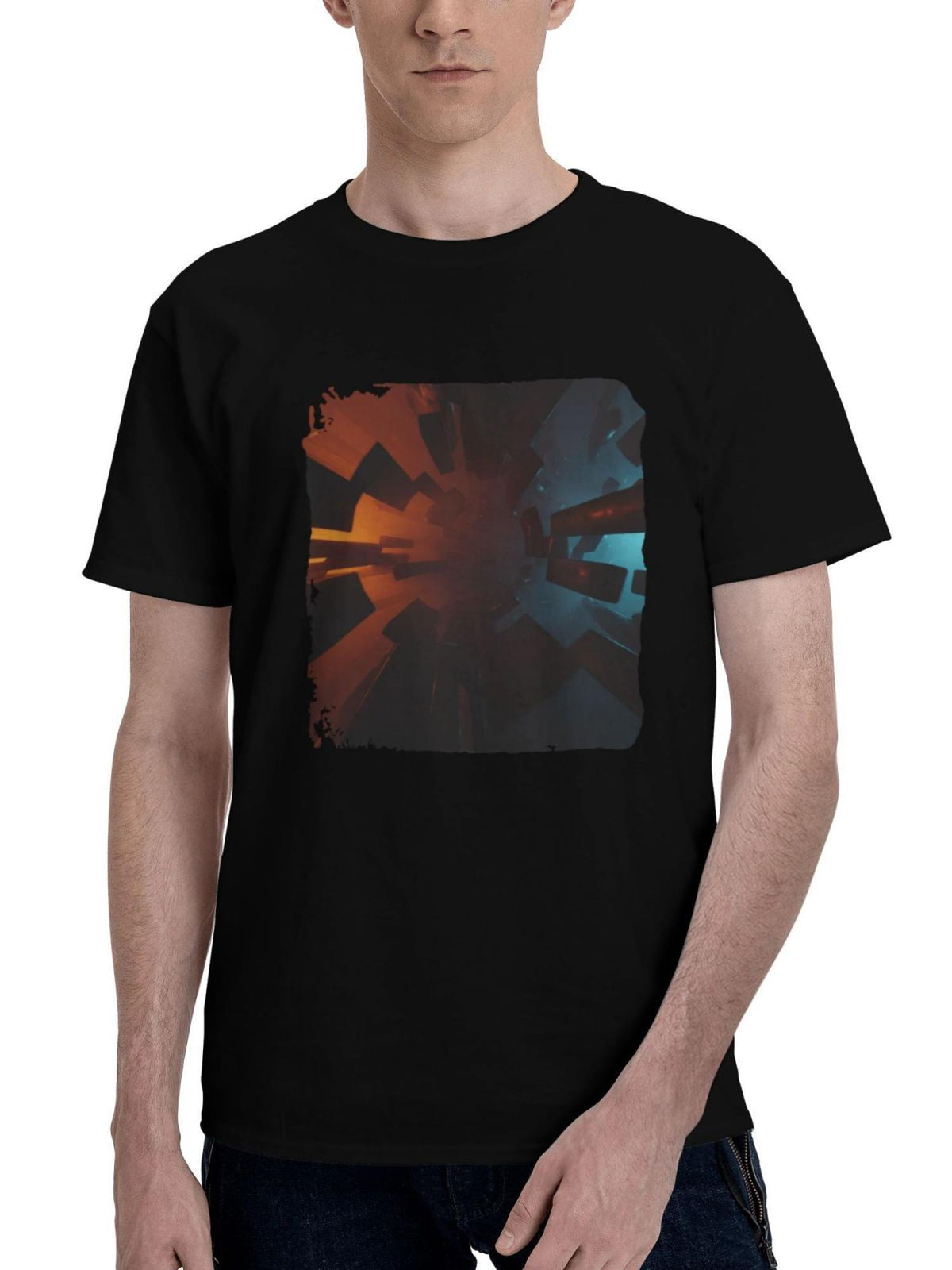 Abstract-Reactor Patterns 180G 100% Cotton Printed Round Neck Short-Sleeve T-Shirt, Christmas Gifts for Men Dad Husband Grandpa, S-XXXL, Black