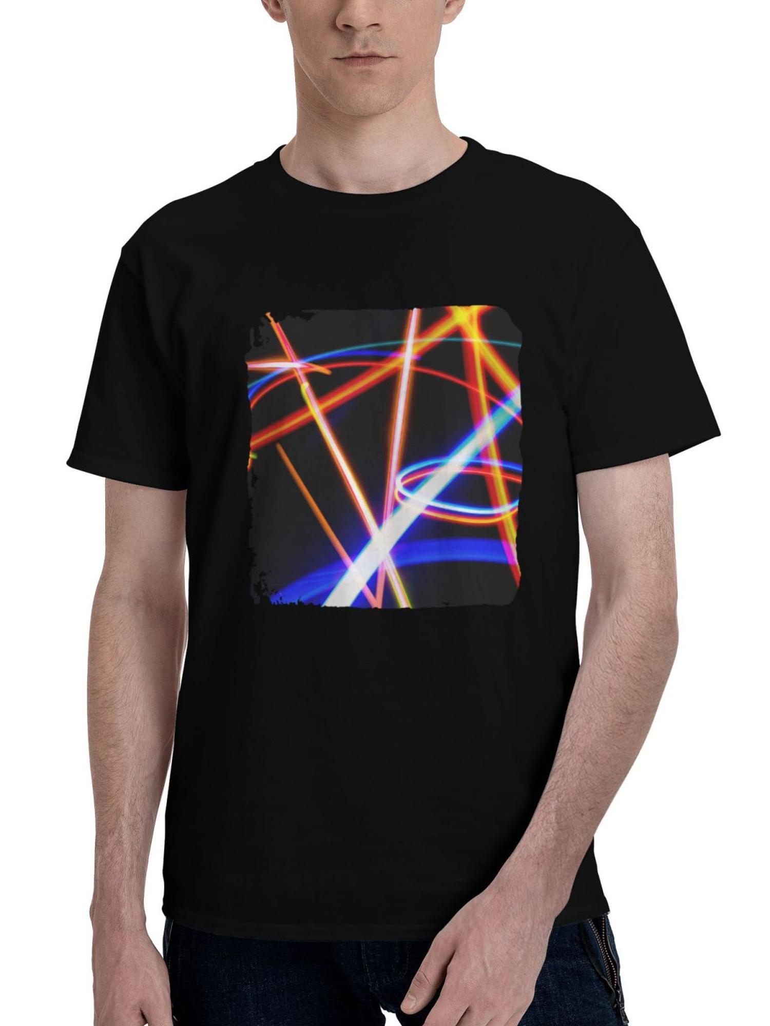 Abstract-Rhapsody Forming Lines Bursting 180G 100% Cotton Printed Round Neck Short-Sleeve T-Shirt, Christmas Gifts for Men Dad Husband Grandpa, S-XXXL, Black