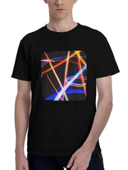 Abstract-Rhapsody Forming Lines Bursting 180G 100% Cotton Printed Round Neck Short-Sleeve T-Shirt, Christmas Gifts for Men Dad Husband Grandpa, S-XXXL, Black