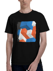 Abstract-Shapes Motion 180G 100% Cotton Printed Round Neck Short-Sleeve T-Shirt, Christmas Gifts for Men Dad Husband Grandpa, S-XXXL, Black