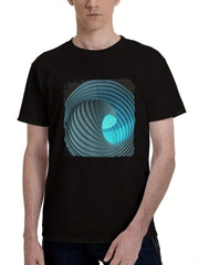 Abstract-Swirl Dark 180G 100% Cotton Printed Round Neck Short-Sleeve T-Shirt, Christmas Gifts for Men Dad Husband Grandpa, S-XXXL, Black