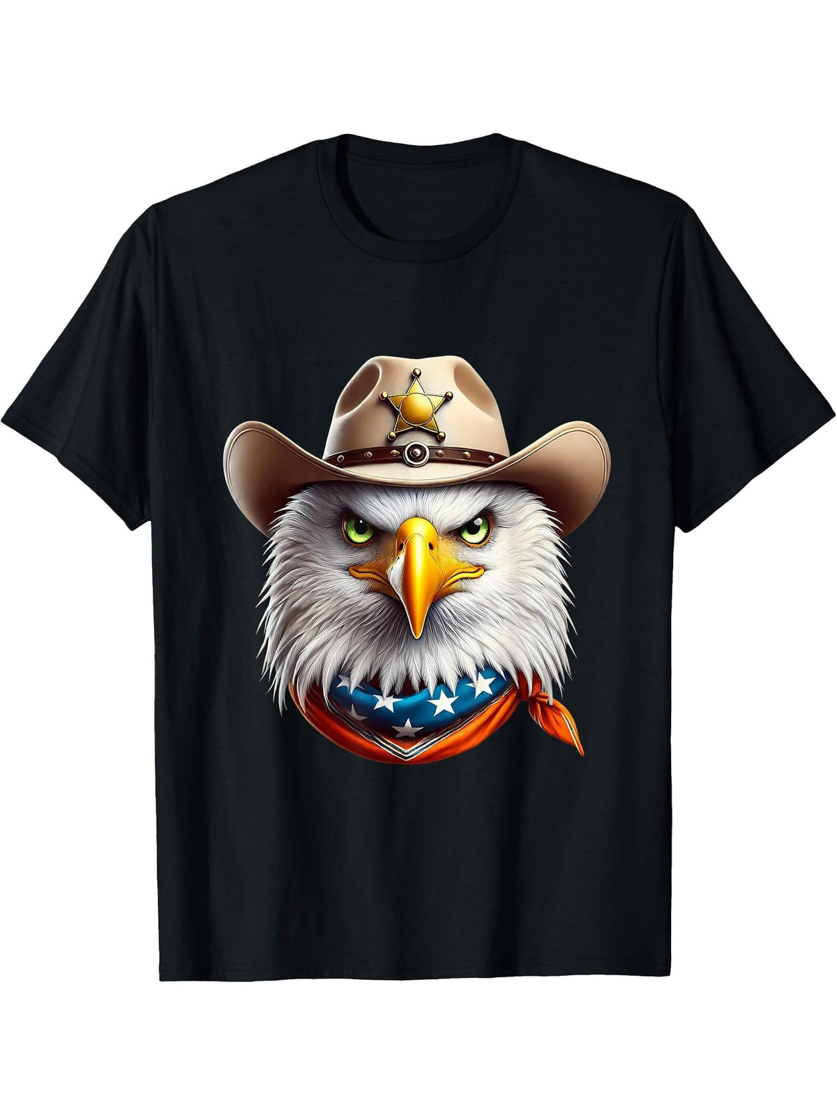 American Flag Bald Eagle Shirt Patriotic USA Majestic Eagle T-Shirt 180G 100% Cotton Printed Round Neck Short-Sleeve T-Shirt, Gifts for Men Dad Husband Grandpa, S-XXXL, Black