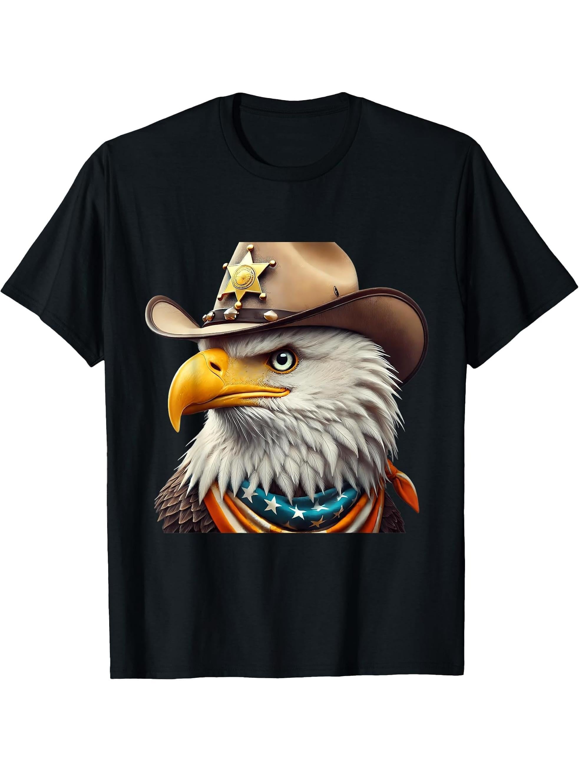 American Flag Bald Eagle Shirt Patriotic USA Majestic Eagle T-Shirt 180G 100% Cotton Printed Round Neck Short-Sleeve T-Shirt, Gifts for Men Dad Husband Grandpa, S-XXXL, Black