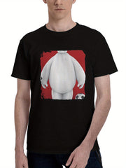 Baymax-With Ball 180G 100% Cotton Printed Round Neck Short-Sleeve T-Shirt, Christmas Gifts for Men Dad Husband Grandpa, S-XXXL, Black