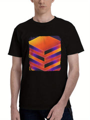 Abstract-Tiles Floor 180G 100% Cotton Printed Round Neck Short-Sleeve T-Shirt, Christmas Gifts for Men Dad Husband Grandpa, S-XXXL, Black