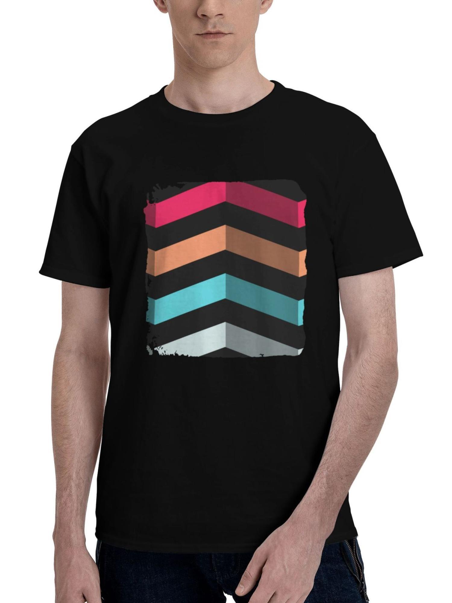 Abstract-Up Down Path 180G 100% Cotton Printed Round Neck Short-Sleeve T-Shirt, Christmas Gifts for Men Dad Husband Grandpa, S-XXXL, Black
