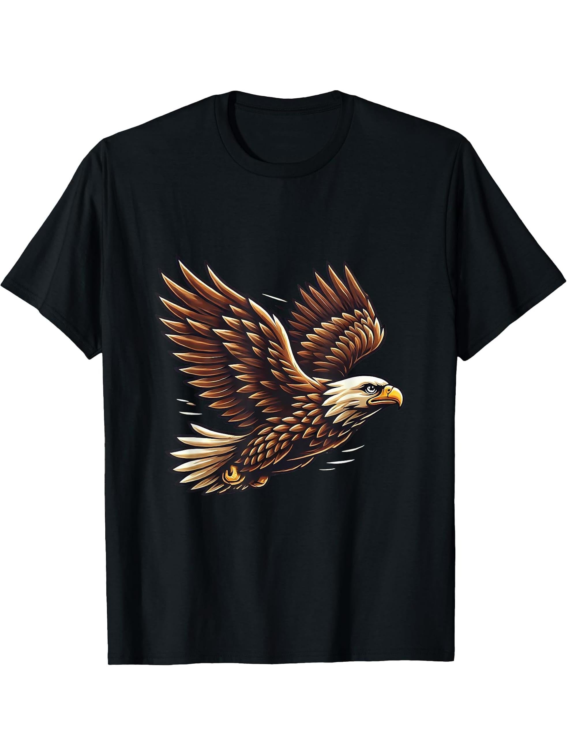 American Flag Bald Eagle Shirt Patriotic USA Majestic Eagle T-Shirt 180G 100% Cotton Printed Round Neck Short-Sleeve T-Shirt, Gifts for Men Dad Husband Grandpa, S-XXXL, Black
