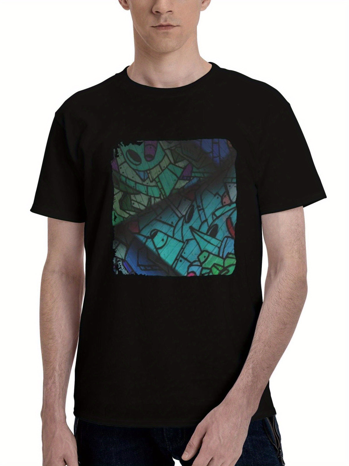 Abstract-Wall 180G 100% Cotton Printed Round Neck Short-Sleeve T-Shirt, Christmas Gifts for Men Dad Husband Grandpa, S-XXXL, Black