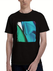 Abstract-White Glass 3d Shapes 180G 100% Cotton Printed Round Neck Short-Sleeve T-Shirt, Christmas Gifts for Men Dad Husband Grandpa, S-XXXL, Black