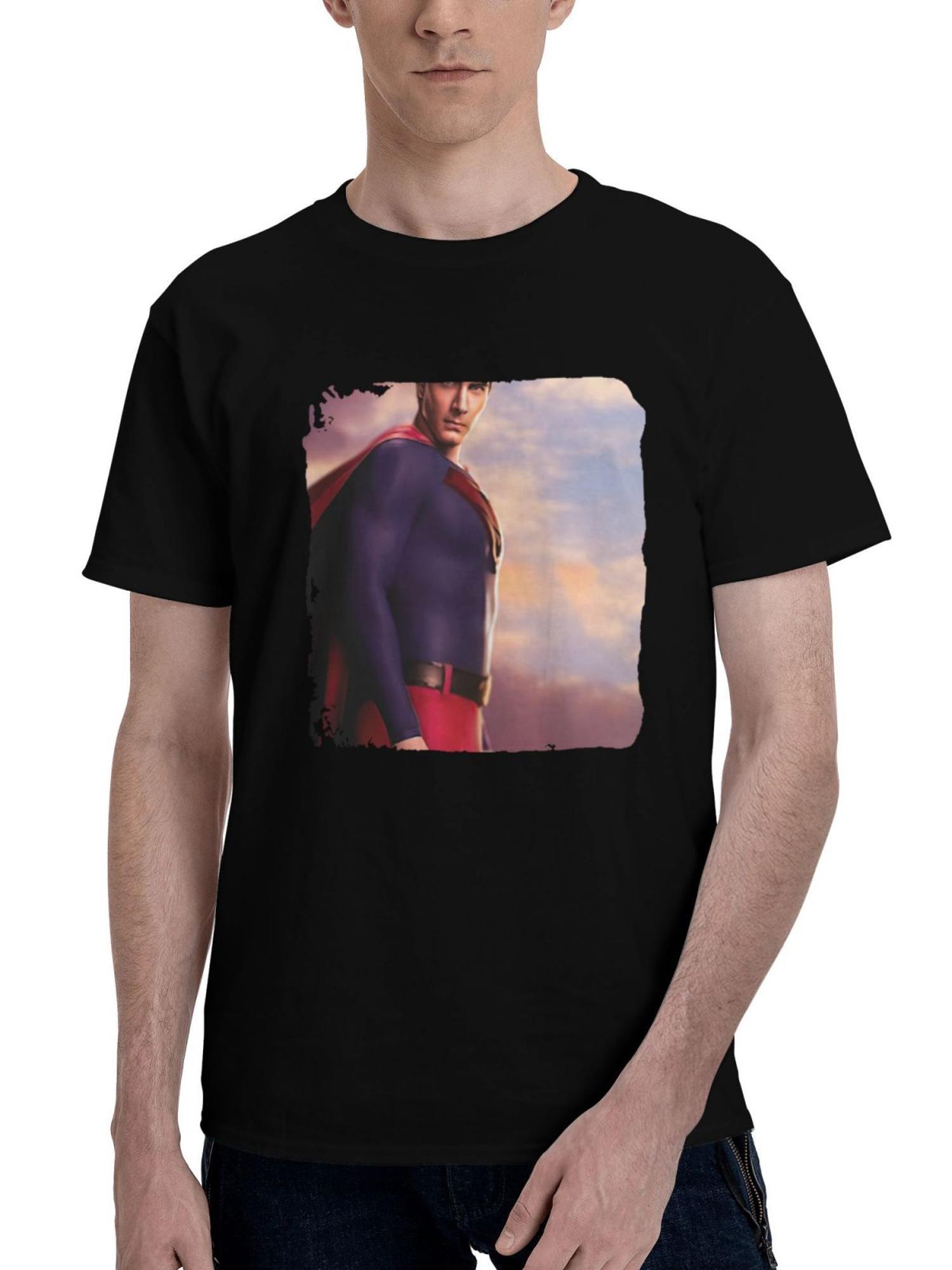 Brandon-Routh As Superman 180G 100% Cotton Printed Round Neck Short-Sleeve T-Shirt, Christmas Gifts for Men Dad Husband Grandpa, S-XXXL, Black