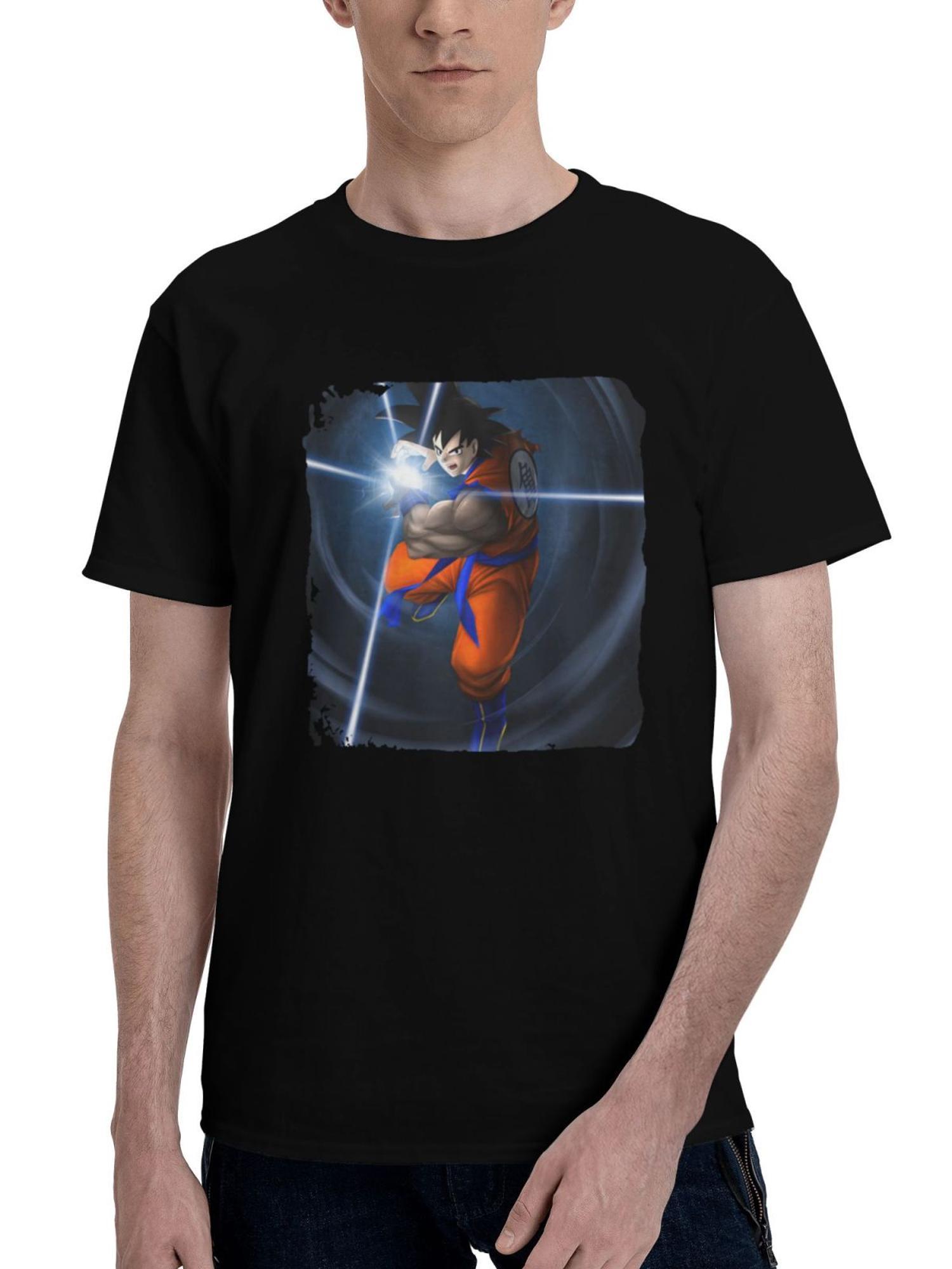 Brave-Goku 180G 100% Cotton Printed Round Neck Short-Sleeve T-Shirt, Christmas Gifts for Men Dad Husband Grandpa, S-XXXL, Black