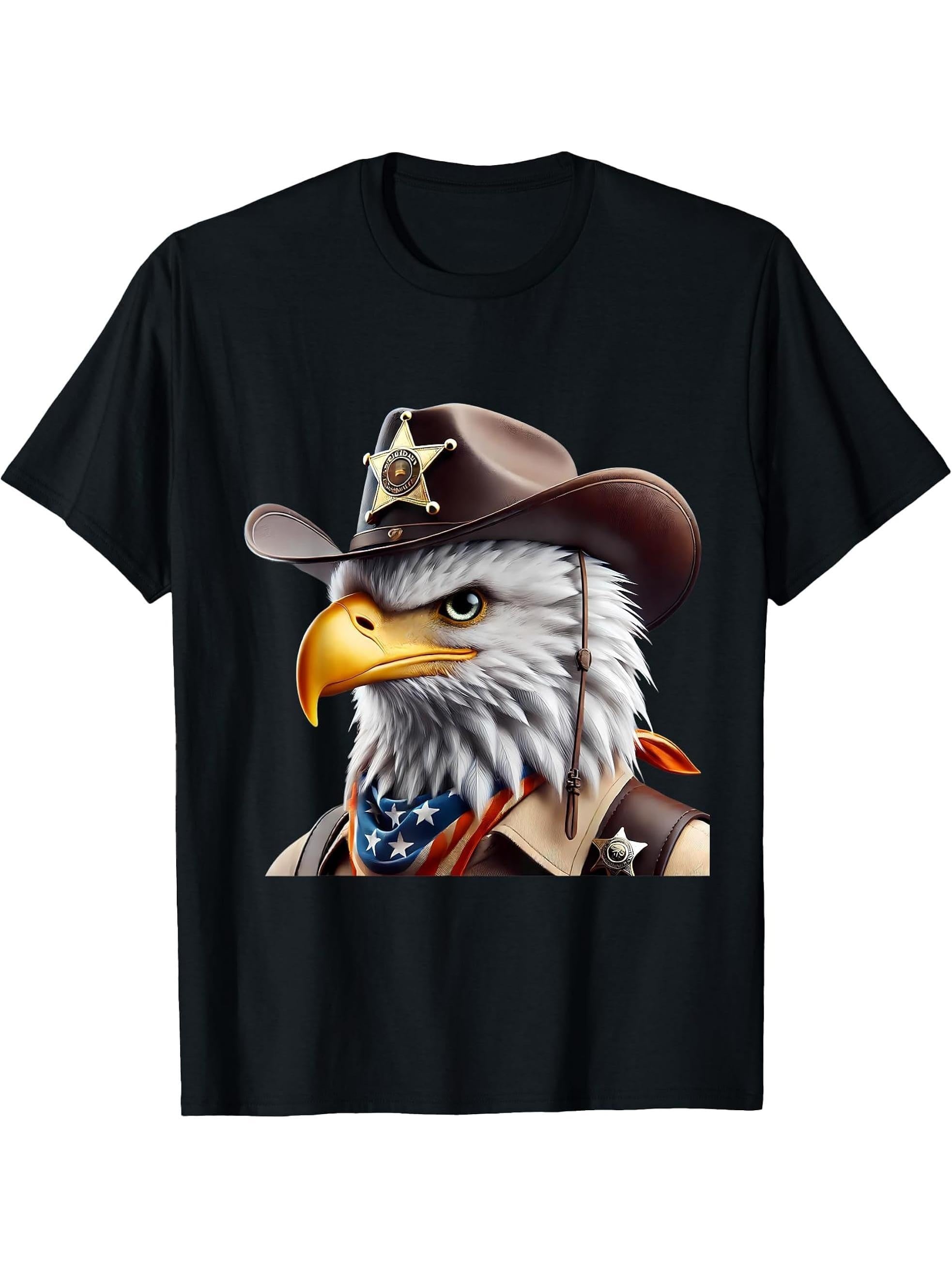 American Flag Bald Eagle Shirt Patriotic USA Majestic Eagle T-Shirt 180G 100% Cotton Printed Round Neck Short-Sleeve T-Shirt, Gifts for Men Dad Husband Grandpa, S-XXXL, Black
