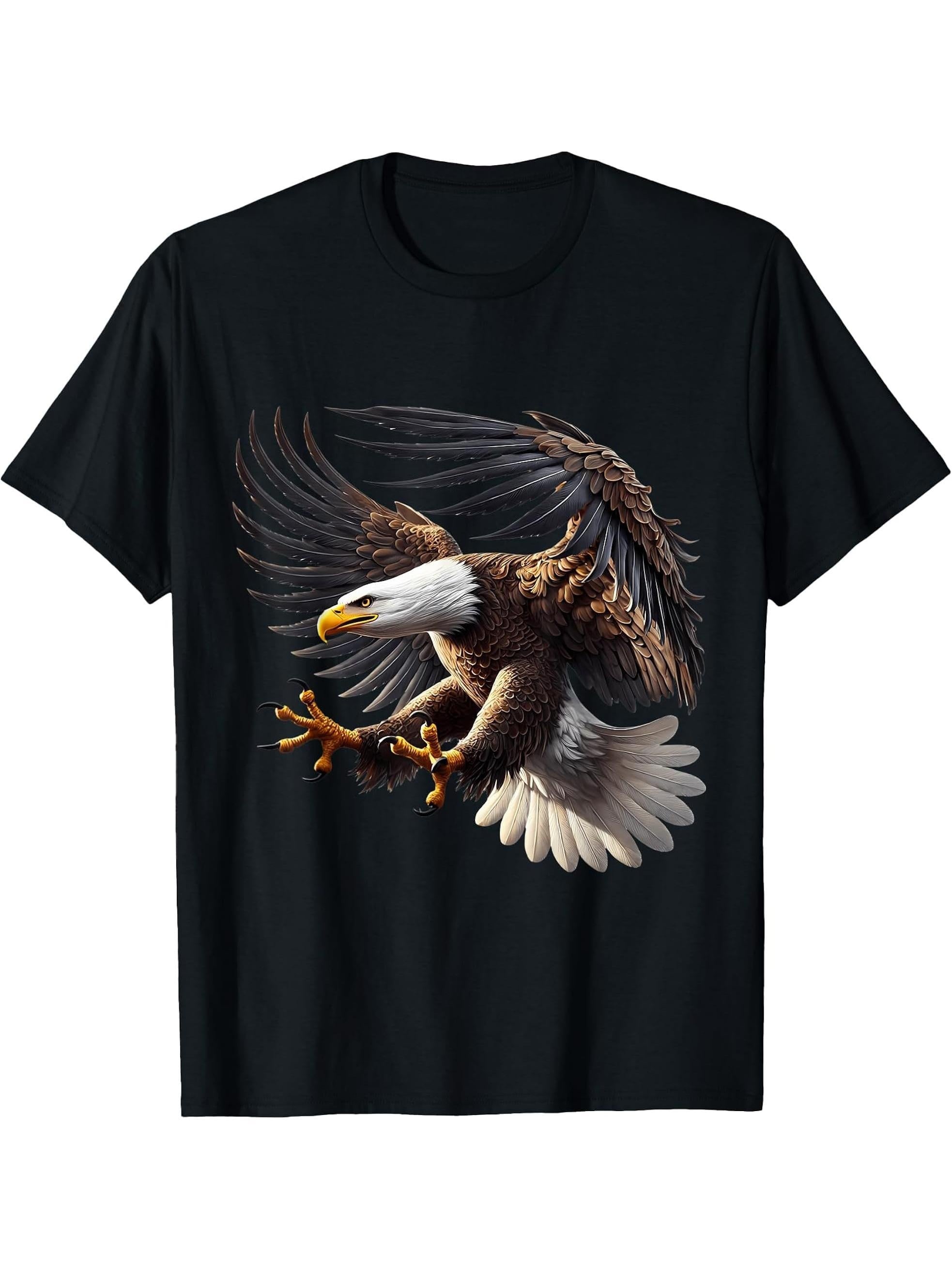 American Flag Bald Eagle Shirt Patriotic USA Majestic Eagle T-Shirt 180G 100% Cotton Printed Round Neck Short-Sleeve T-Shirt, Gifts for Men Dad Husband Grandpa, S-XXXL, Black