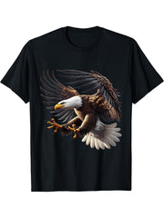 American Flag Bald Eagle Shirt Patriotic USA Majestic Eagle T-Shirt 180G 100% Cotton Printed Round Neck Short-Sleeve T-Shirt, Gifts for Men Dad Husband Grandpa, S-XXXL, Black