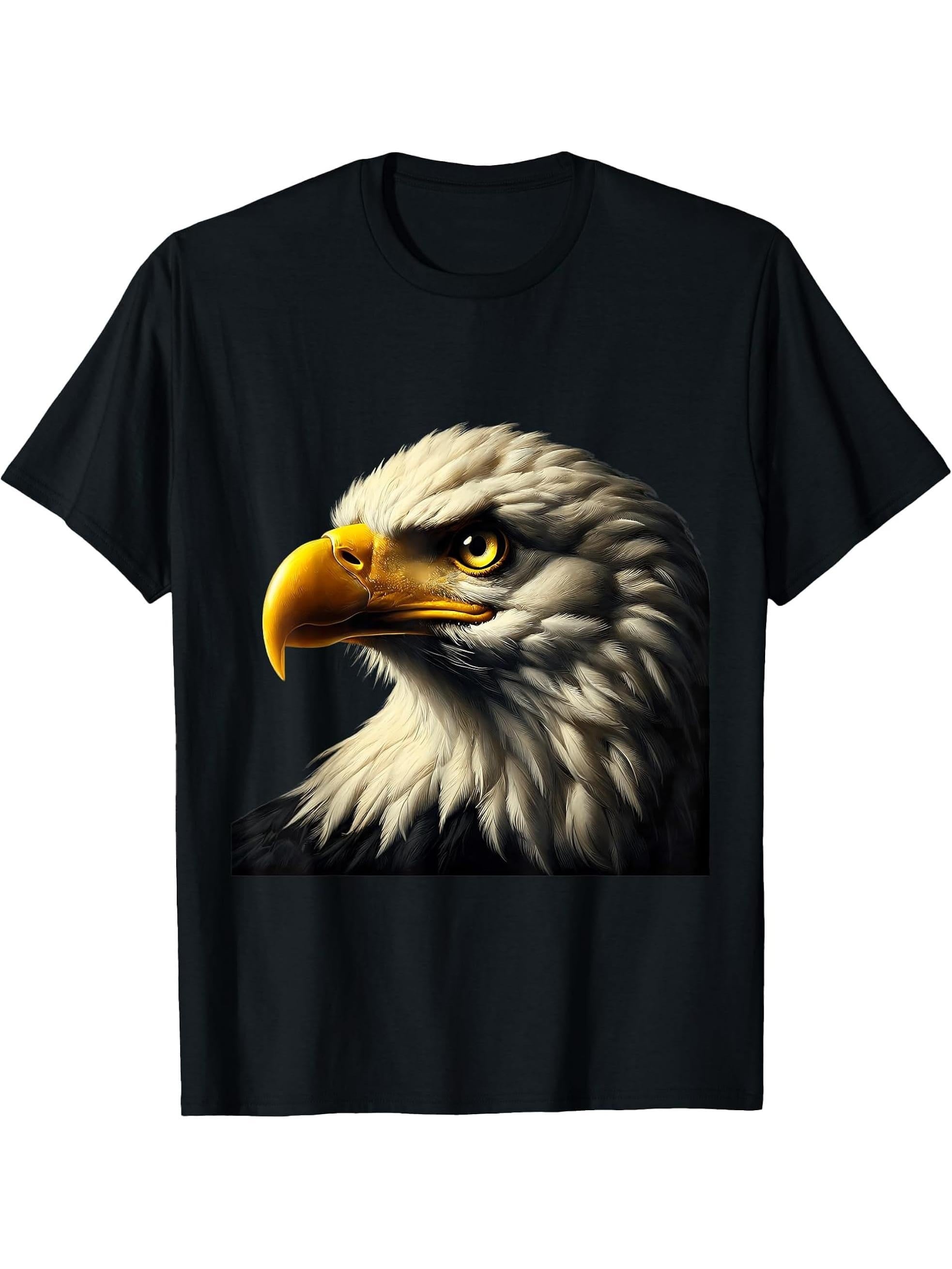 American Flag Bald Eagle Shirt Patriotic USA Majestic Eagle T-Shirt 180G 100% Cotton Printed Round Neck Short-Sleeve T-Shirt, Gifts for Men Dad Husband Grandpa, S-XXXL, Black