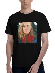 Brie-Larson As Carol Danvers In The Marvels 180G 100% Cotton Printed Round Neck Short-Sleeve T-Shirt, Christmas Gifts for Men Dad Husband Grandpa, S-XXXL, Black