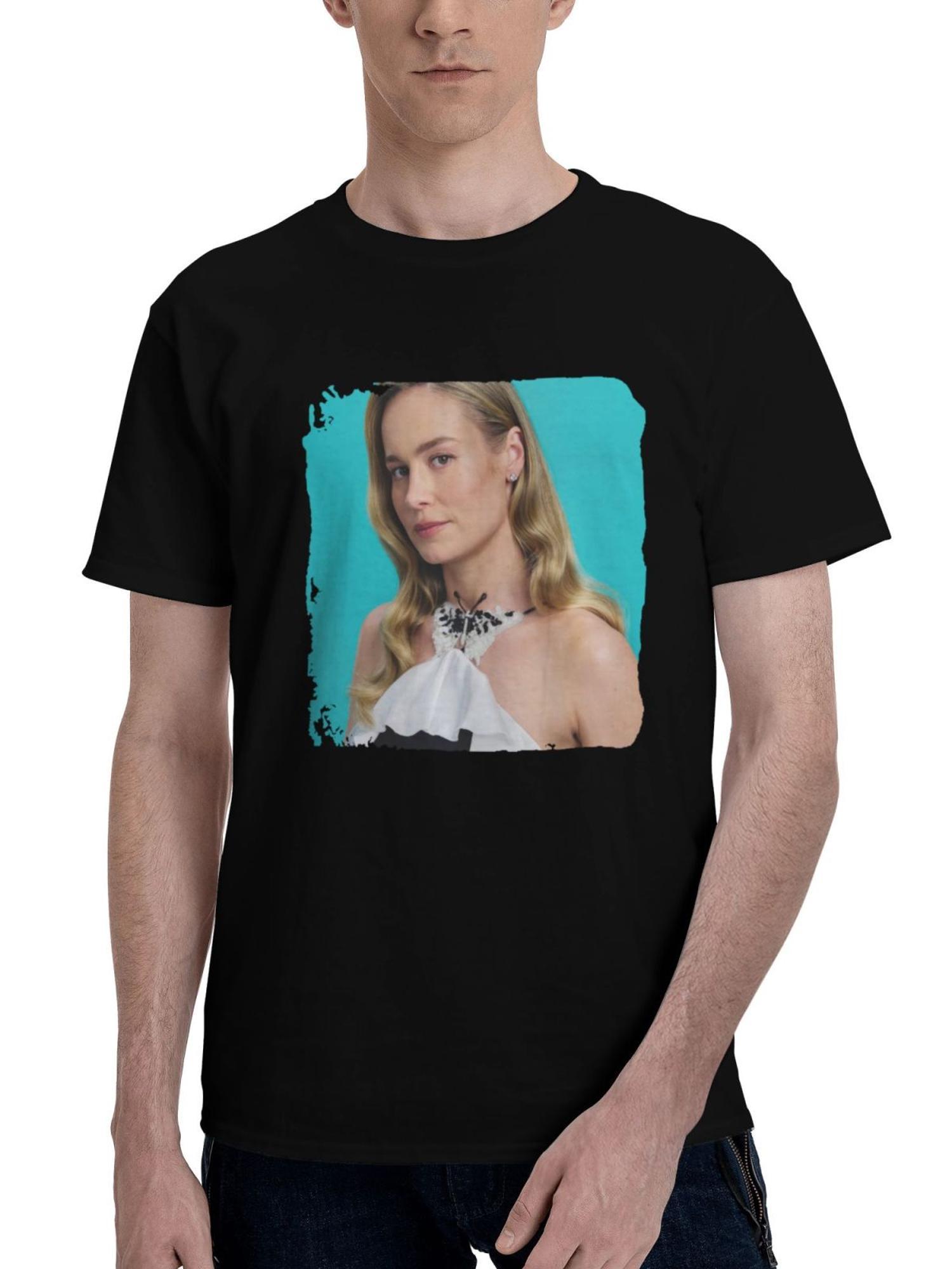 Brie-Larson Vanity Fair 2024 180G 100% Cotton Printed Round Neck Short-Sleeve T-Shirt, Christmas Gifts for Men Dad Husband Grandpa, S-XXXL, Black