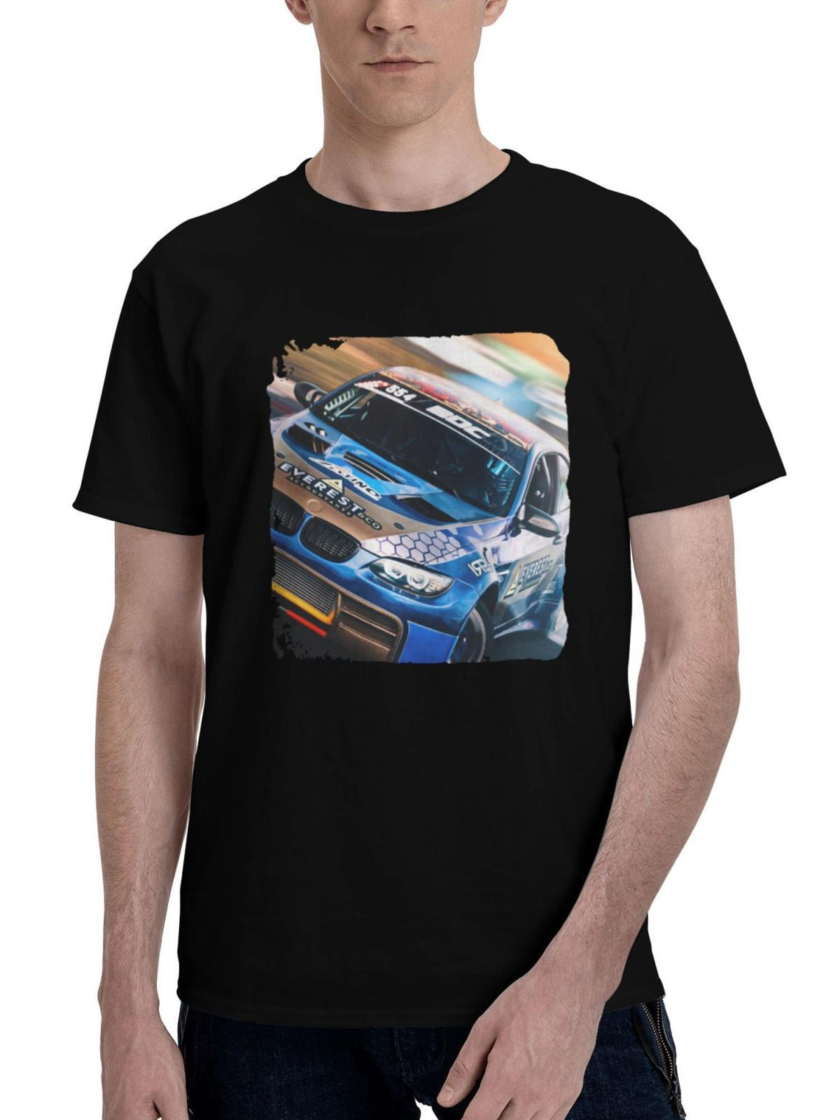 British-Drift Championship 180G 100% Cotton Printed Round Neck Short-Sleeve T-Shirt, Christmas Gifts for Men Dad Husband Grandpa, S-XXXL, Black