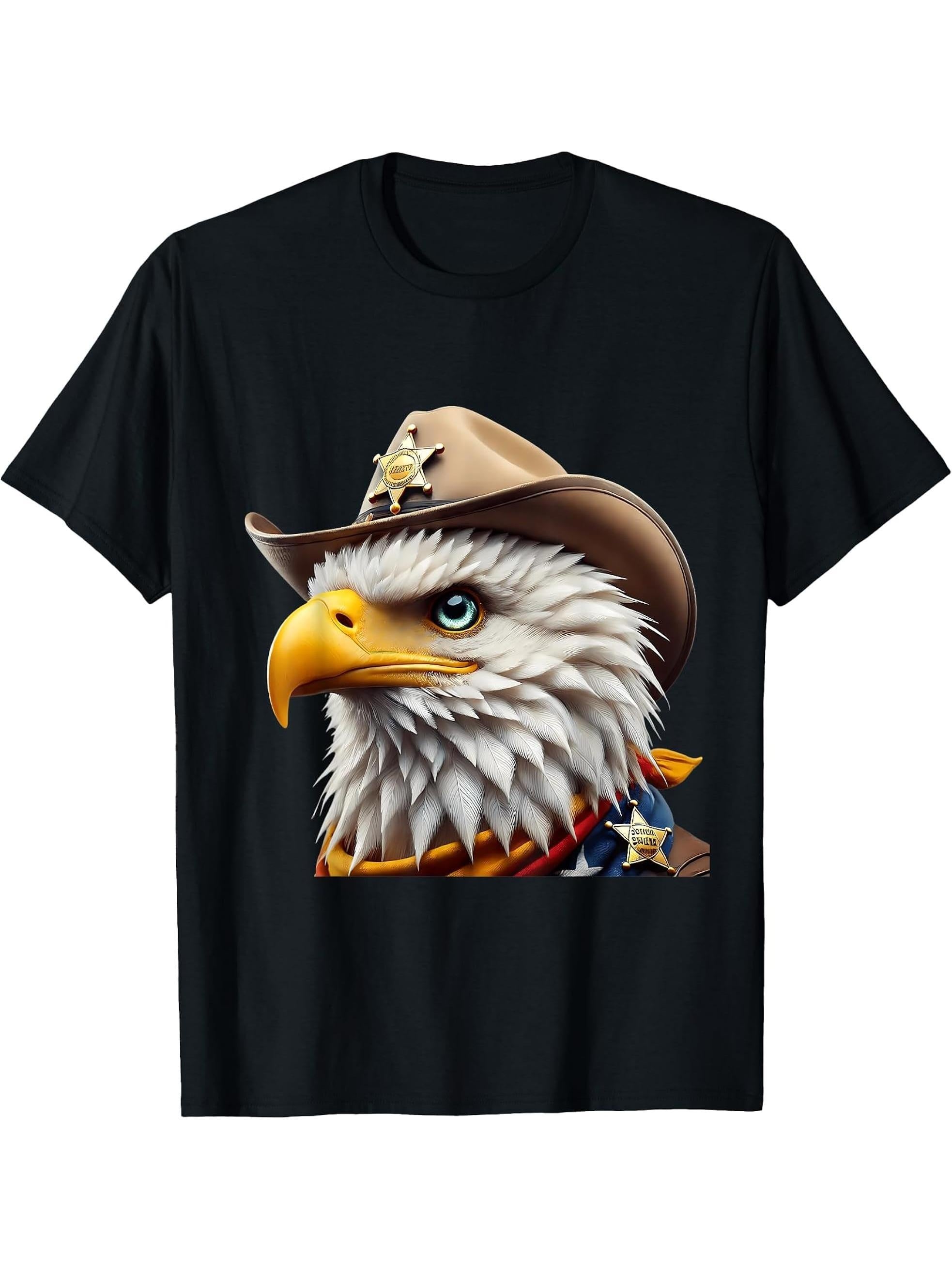 American Flag Bald Eagle Shirt Patriotic USA Majestic Eagle T-Shirt 180G 100% Cotton Printed Round Neck Short-Sleeve T-Shirt, Gifts for Men Dad Husband Grandpa, S-XXXL, Black