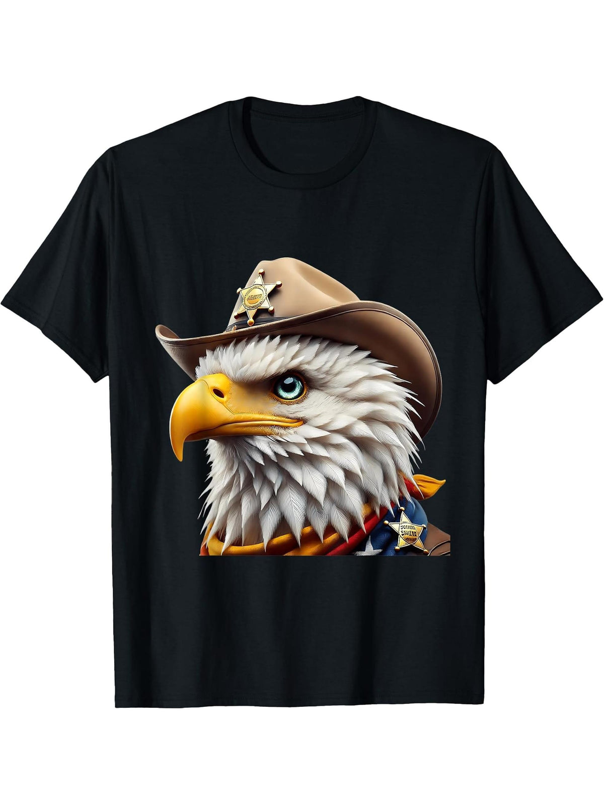 American Flag Bald Eagle Shirt Patriotic USA Majestic Eagle T-Shirt 180G 100% Cotton Printed Round Neck Short-Sleeve T-Shirt, Gifts for Men Dad Husband Grandpa, S-XXXL, Black