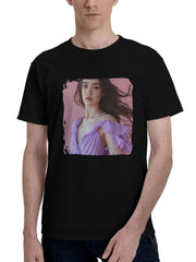 Beautiful-Girl With Flowing Hair 180G 100% Cotton Printed Round Neck Short-Sleeve T-Shirt, Christmas Gifts for Men Dad Husband Grandpa, S-XXXL, Black