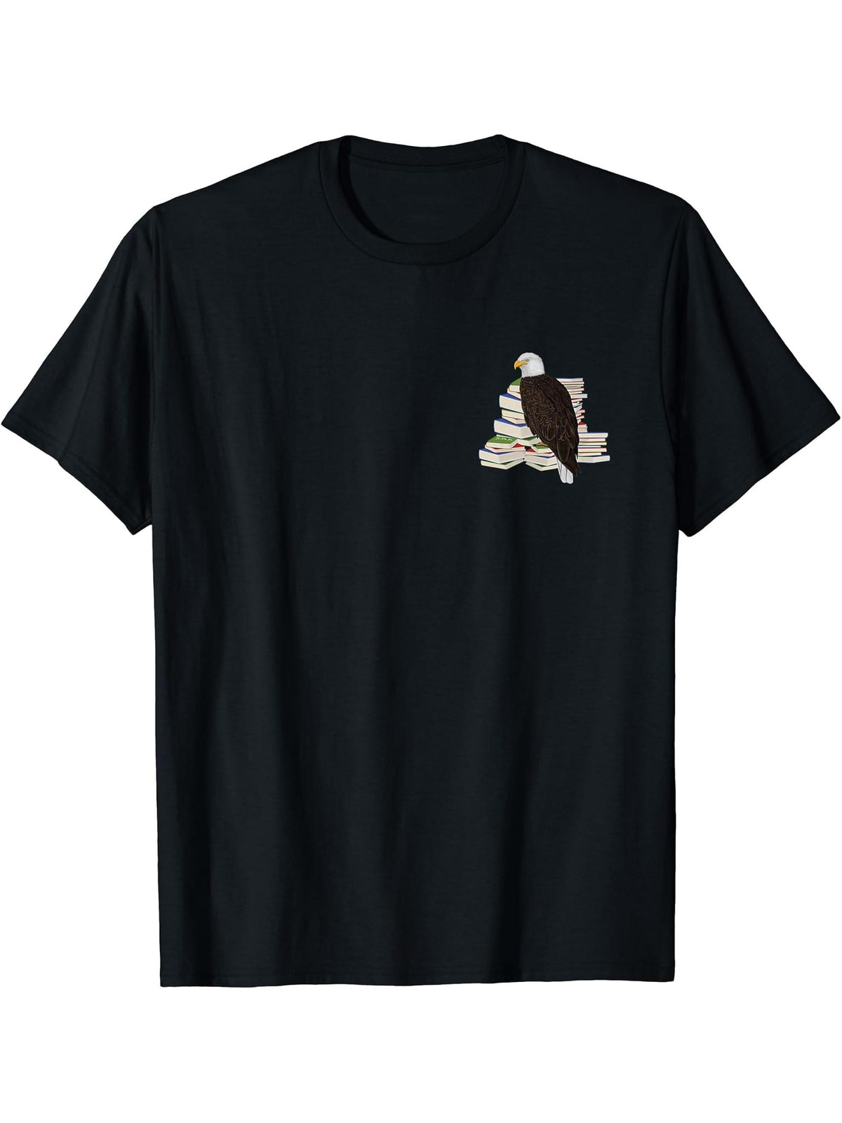 Bald Eagle Birds and Books Reading Bird Watching Bookworm T-Shirt 180G 100% Cotton Printed Round Neck Short-Sleeve T-Shirt, Gifts for Men Dad Husband Grandpa, S-XXXL, Black