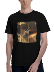 Brunette-Girl Lying Down Gracefully In Shorts 180G 100% Cotton Printed Round Neck Short-Sleeve T-Shirt, Christmas Gifts for Men Dad Husband Grandpa, S-XXXL, Black