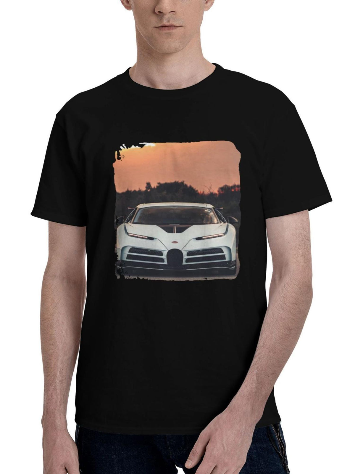 Bugatti-Centodieci 2022 180G 100% Cotton Printed Round Neck Short-Sleeve T-Shirt, Christmas Gifts for Men Dad Husband Grandpa, S-XXXL, Black