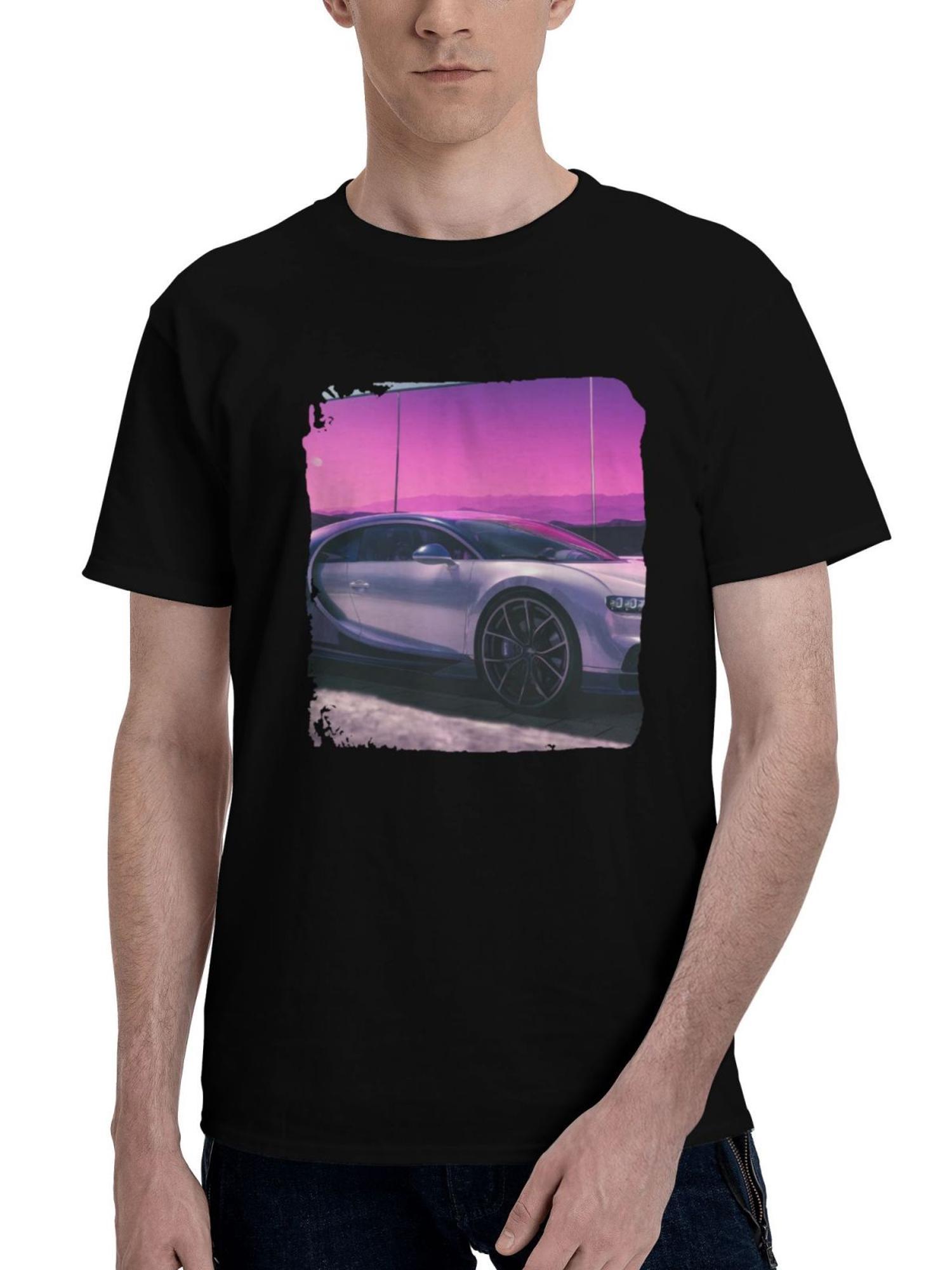 Bugatti-Chiron 2024 180G 100% Cotton Printed Round Neck Short-Sleeve T-Shirt, Christmas Gifts for Men Dad Husband Grandpa, S-XXXL, Black