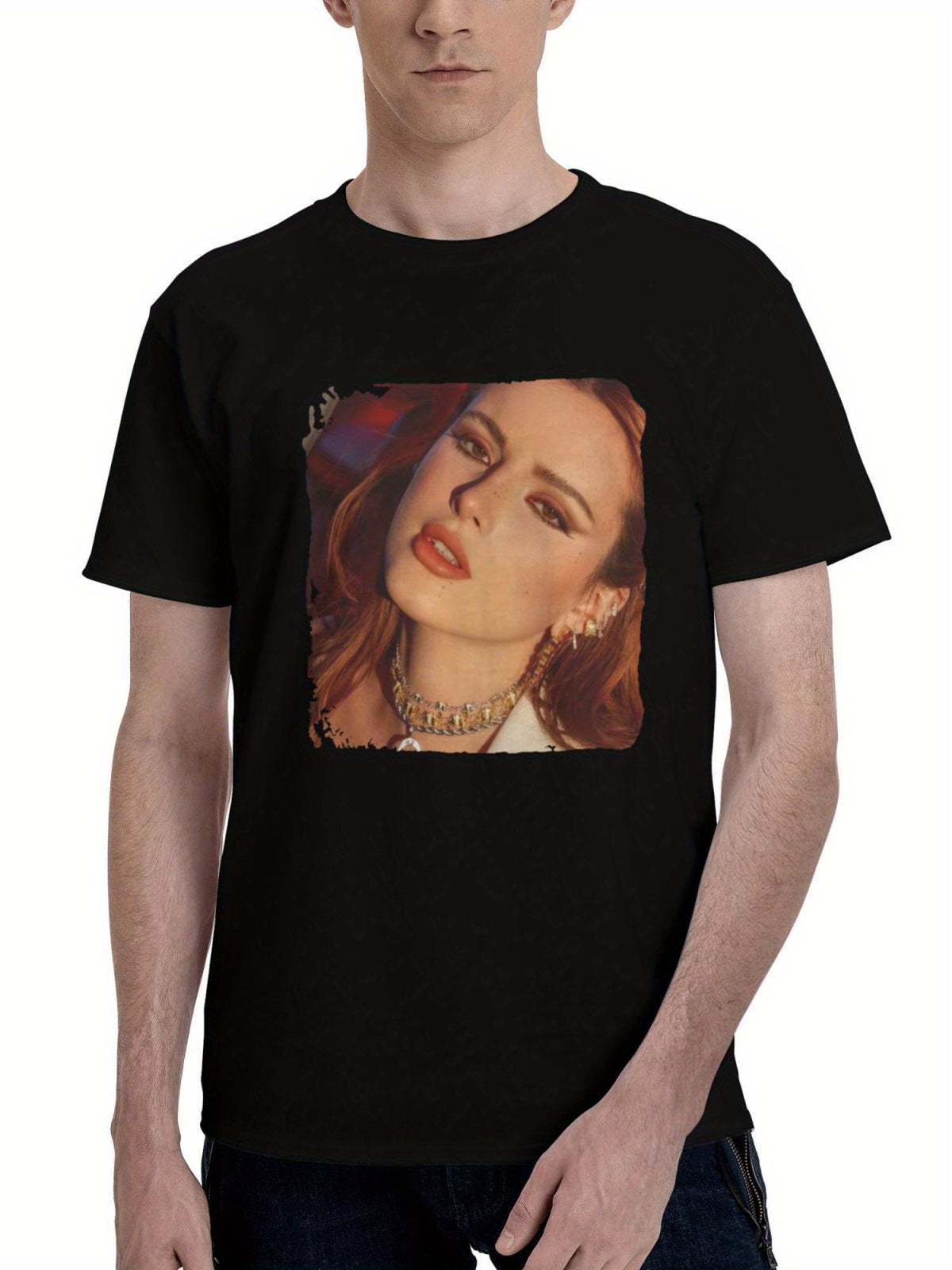 Bella-Thorne Thorne 2023 180G 100% Cotton Printed Round Neck Short-Sleeve T-Shirt, Christmas Gifts for Men Dad Husband Grandpa, S-XXXL, Black