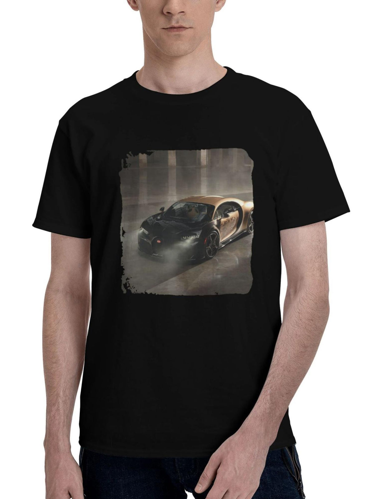 Bugatti-Golden 180G 100% Cotton Printed Round Neck Short-Sleeve T-Shirt, Christmas Gifts for Men Dad Husband Grandpa, S-XXXL, Black