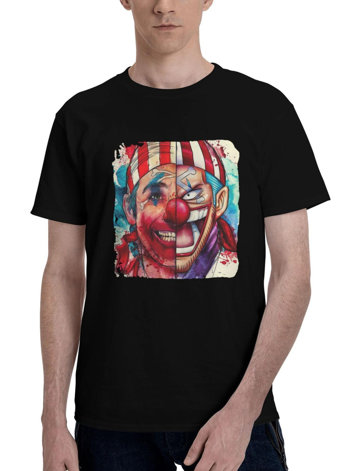 Buggy-The Clown 180G 100% Cotton Printed Round Neck Short-Sleeve T-Shirt, Christmas Gifts for Men Dad Husband Grandpa, S-XXXL, Black