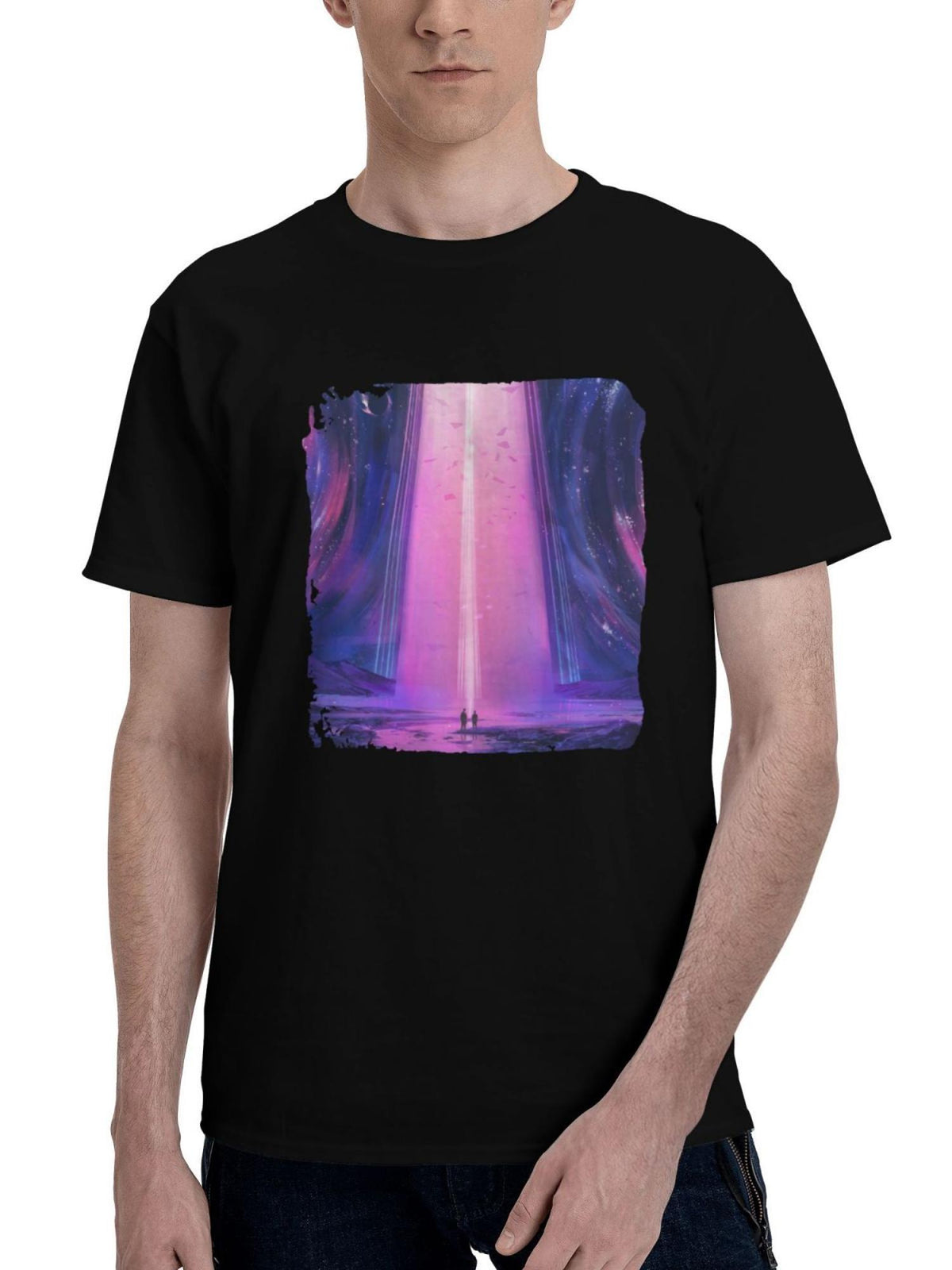 Beyond-Boundaries Where Two Worlds Meet In Harmony 180G 100% Cotton Printed Round Neck Short-Sleeve T-Shirt, Christmas Gifts for Men Dad Husband Grandpa, S-XXXL, Black