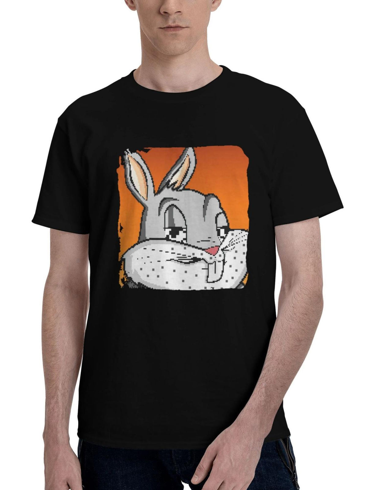 Bunny-8 Bit 180G 100% Cotton Printed Round Neck Short-Sleeve T-Shirt, Christmas Gifts for Men Dad Husband Grandpa, S-XXXL, Black