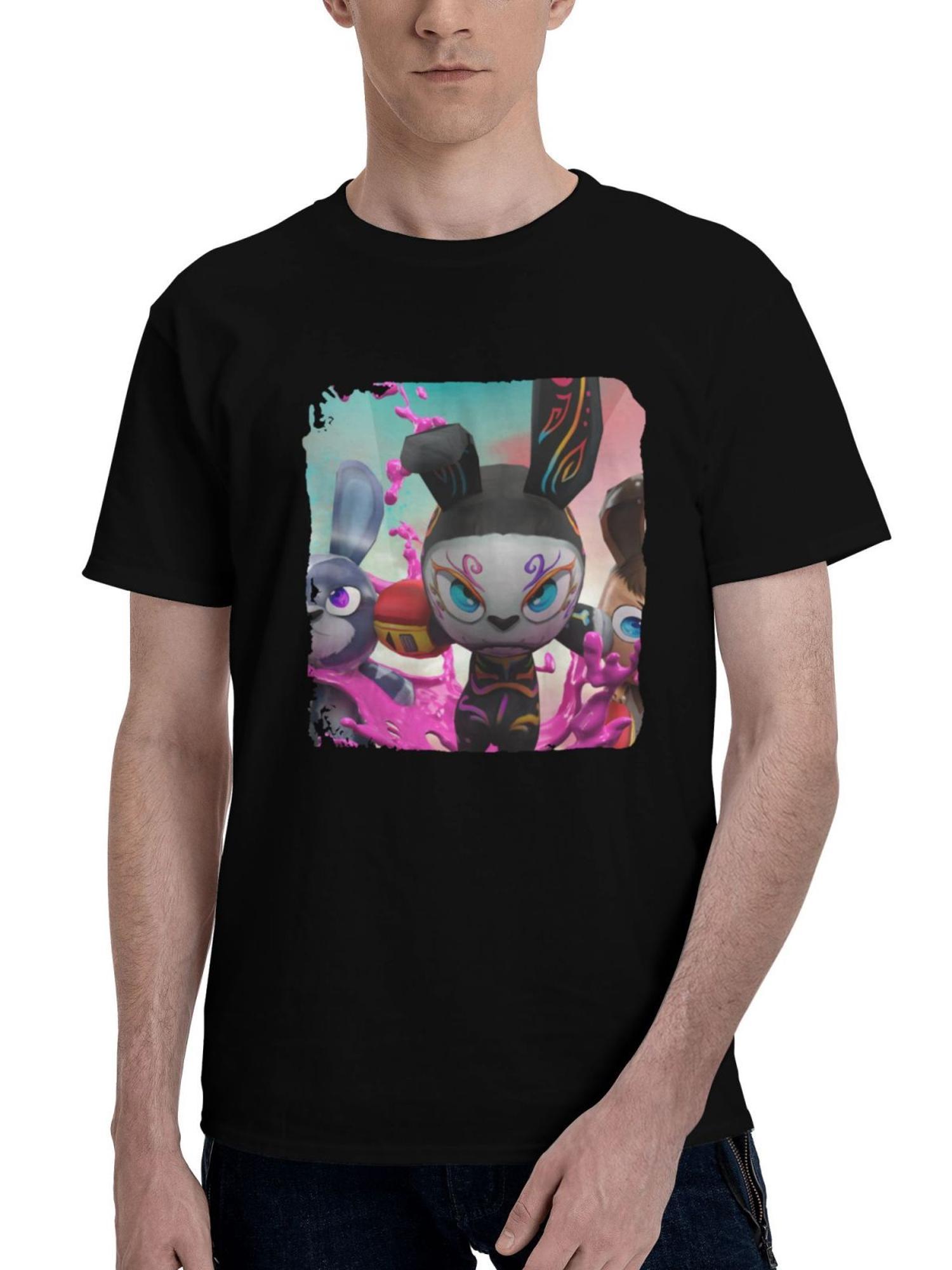 Bunny-Raiders 180G 100% Cotton Printed Round Neck Short-Sleeve T-Shirt, Christmas Gifts for Men Dad Husband Grandpa, S-XXXL, Black