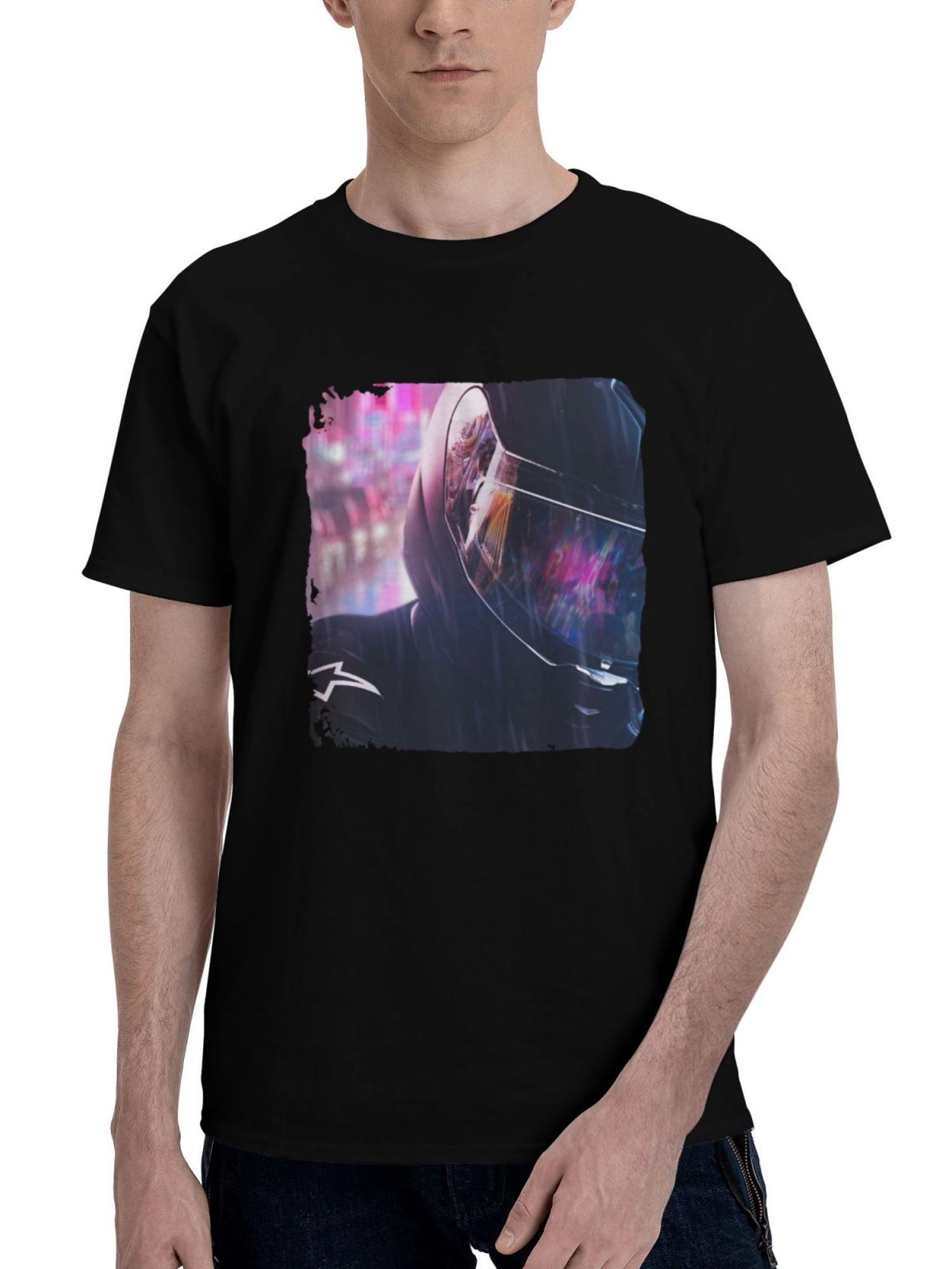 Biker-Helmet Reflection 180G 100% Cotton Printed Round Neck Short-Sleeve T-Shirt, Christmas Gifts for Men Dad Husband Grandpa, S-XXXL, Black