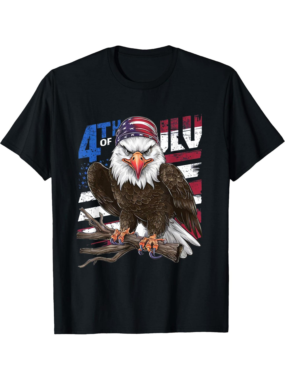 American Bald Eagle 4th of July Patriotic USA T-Shirt 180G 100% Cotton Printed Round Neck Short-Sleeve T-Shirt, Gifts for Men Dad Husband Grandpa, S-XXXL, Black