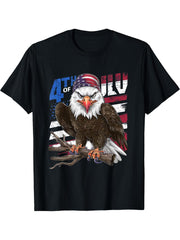 American Bald Eagle 4th of July Patriotic USA T-Shirt 180G 100% Cotton Printed Round Neck Short-Sleeve T-Shirt, Gifts for Men Dad Husband Grandpa, S-XXXL, Black