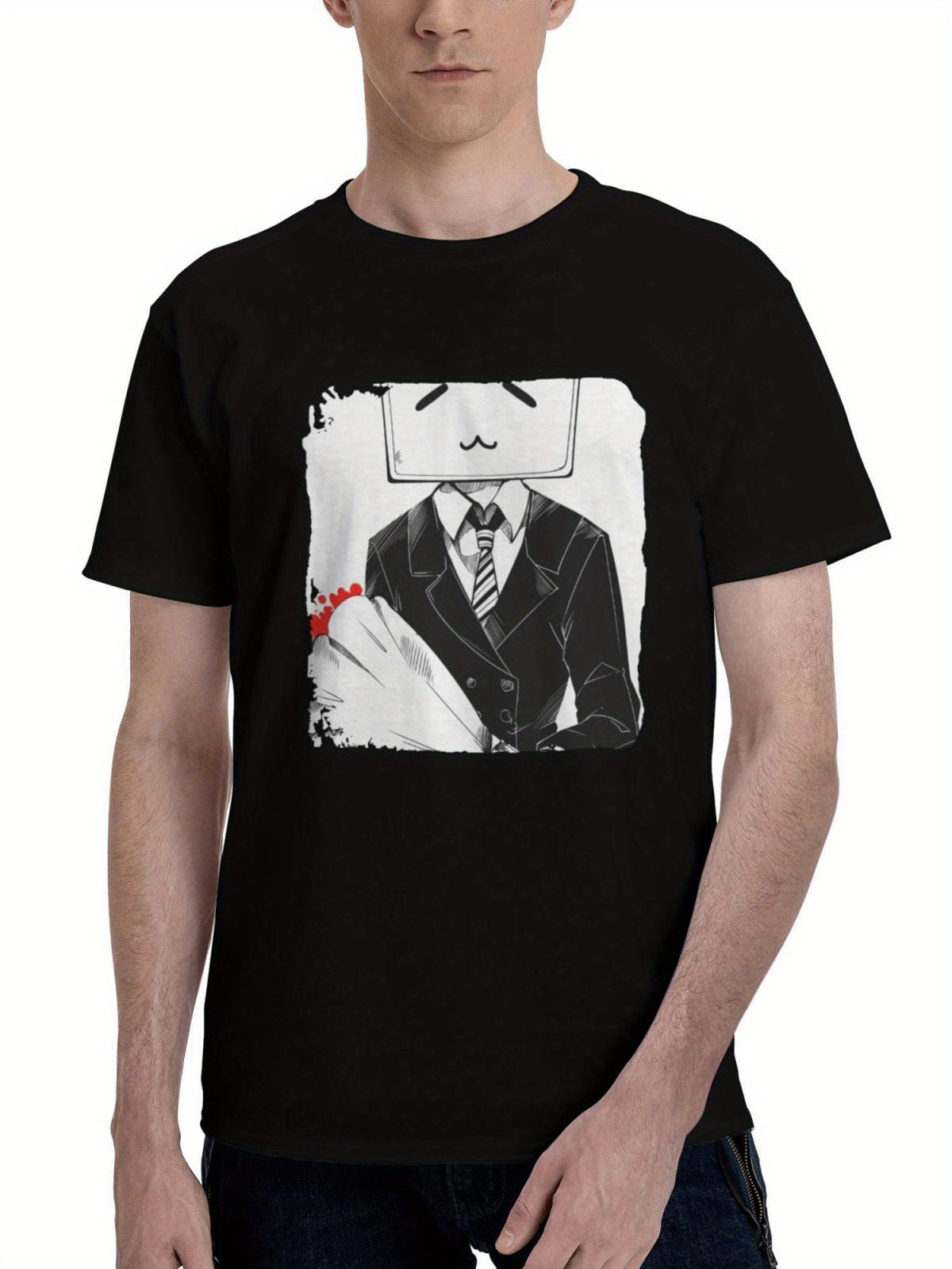 Bilibili- 180G 100% Cotton Printed Round Neck Short-Sleeve T-Shirt, Christmas Gifts for Men Dad Husband Grandpa, S-XXXL, Black