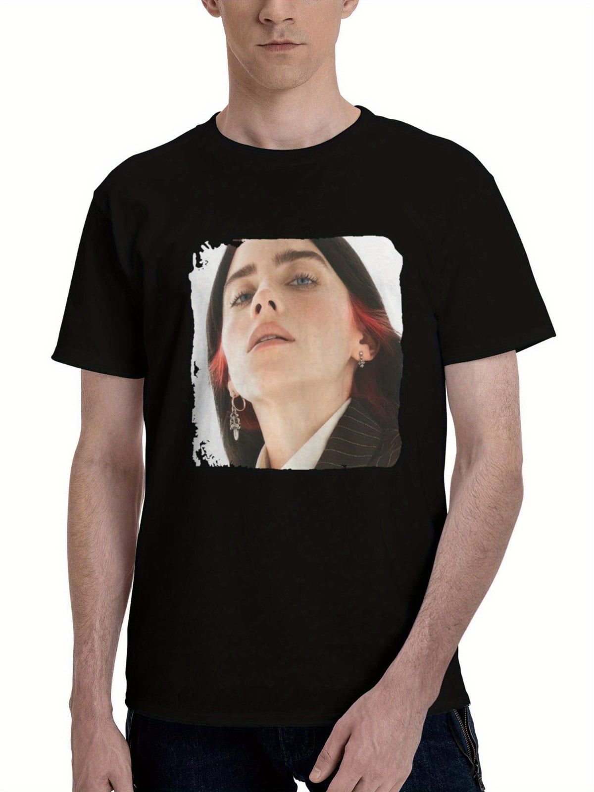 Billie-Eilish Variety Magazine 2023 180G 100% Cotton Printed Round Neck Short-Sleeve T-Shirt, Christmas Gifts for Men Dad Husband Grandpa, S-XXXL, Black