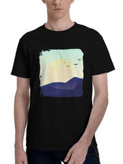 Birds-Journey Home Minimal Sunset 180G 100% Cotton Printed Round Neck Short-Sleeve T-Shirt, Christmas Gifts for Men Dad Husband Grandpa, S-XXXL, Black