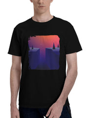 Abyss-Between Mountains 180G 100% Cotton Printed Round Neck Short-Sleeve T-Shirt, Christmas Gifts for Men Dad Husband Grandpa, S-XXXL, Black