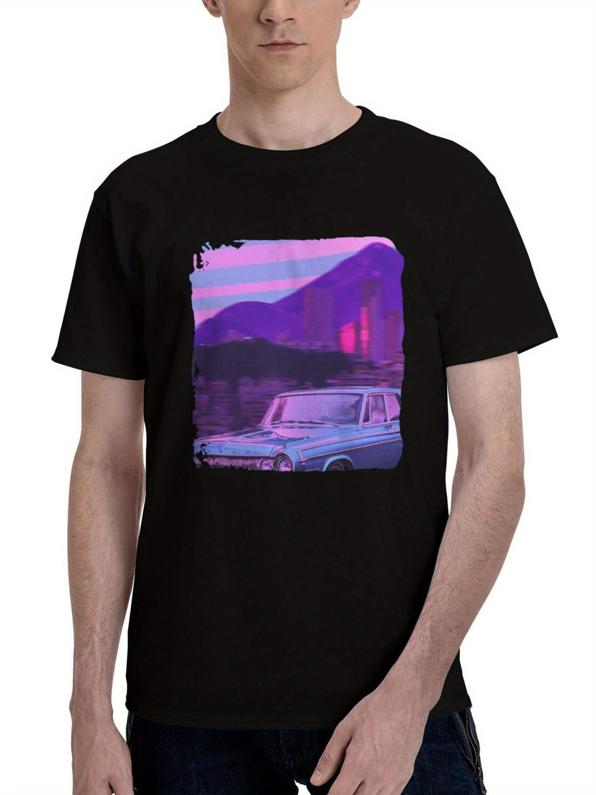 Acid-Trip 180G 100% Cotton Printed Round Neck Short-Sleeve T-Shirt, Christmas Gifts for Men Dad Husband Grandpa, S-XXXL, Black