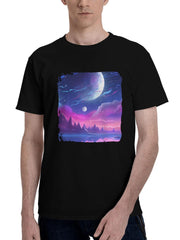 Acuarela-Morning Of Dreamy Land 180G 100% Cotton Printed Round Neck Short-Sleeve T-Shirt, Christmas Gifts for Men Dad Husband Grandpa, S-XXXL, Black