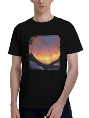 Admiring-The Sunrise 180G 100% Cotton Printed Round Neck Short-Sleeve T-Shirt, Christmas Gifts for Men Dad Husband Grandpa, S-XXXL, Black